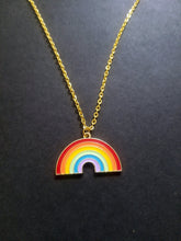 Load image into Gallery viewer, Gold Rainbow Enamel Charm Necklace Scary Aliens
