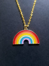 Load image into Gallery viewer, Gold Rainbow Enamel Charm Necklace Scary Aliens
