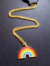 Load image into Gallery viewer, Gold Rainbow Enamel Charm Necklace Scary Aliens
