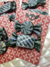 Load image into Gallery viewer, Goth Candy Cane Barrettes Set Scary Aliens
