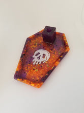 Load image into Gallery viewer, Halloween Holographic Skull Incense Burner -  Drippy Purple Orange Trinket Tray - Resin Altar Tools Holder - Nu Goth Home Decor - Goth Gift Scary Aliens
