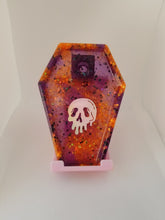 Load image into Gallery viewer, Halloween Holographic Skull Incense Burner -  Drippy Purple Orange Trinket Tray - Resin Altar Tools Holder - Nu Goth Home Decor - Goth Gift Scary Aliens
