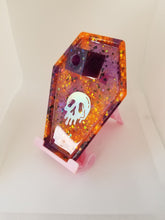 Load image into Gallery viewer, Halloween Holographic Skull Incense Burner -  Drippy Purple Orange Trinket Tray - Resin Altar Tools Holder - Nu Goth Home Decor - Goth Gift Scary Aliens
