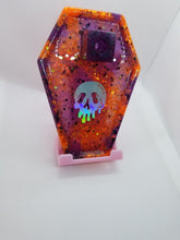 Load image into Gallery viewer, Halloween Holographic Skull Incense Burner -  Drippy Purple Orange Trinket Tray - Resin Altar Tools Holder - Nu Goth Home Decor - Goth Gift Scary Aliens
