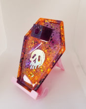 Load image into Gallery viewer, Halloween Holographic Skull Incense Burner -  Drippy Purple Orange Trinket Tray - Resin Altar Tools Holder - Nu Goth Home Decor - Goth Gift Scary Aliens
