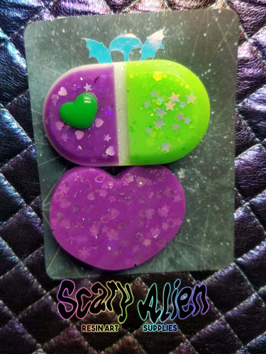 Happy Pills Barrette Pack- Purple/Green Scary Aliens