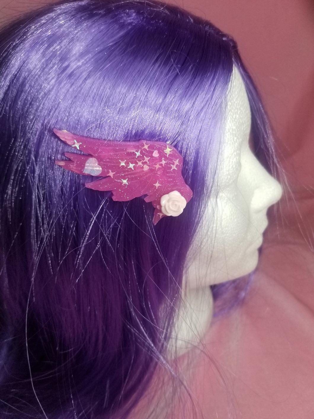 Hot Pink Cosplay Wings Barrettes Set Scary Aliens