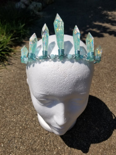 Ice Queen Elsa Crystal Crown - Wire Wrapped Resin Tiara - Frozen Cosplay Headband - Iridescent Opal Effect Crystal - Icy Snow Winter Costume Scary Aliens