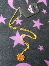 Load image into Gallery viewer, Jack O Lantern Gold Enamel Charm Necklace Scary Aliens
