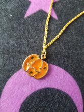 Load image into Gallery viewer, Jack O Lantern Gold Enamel Charm Necklace Scary Aliens
