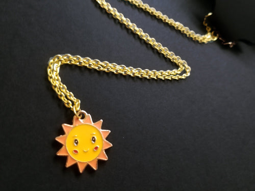 Kawaii Sun Gold Enamel Charm Necklace Scary Aliens