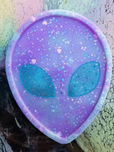 Load image into Gallery viewer, Lavender Glitter Alien Jewelry Tray Scary Aliens
