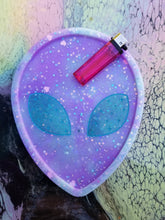 Load image into Gallery viewer, Lavender Glitter Alien Jewelry Tray Scary Aliens
