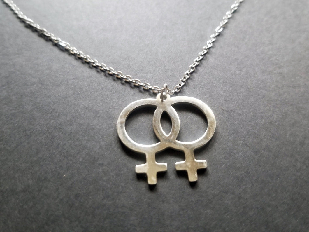 Lesbian Pride Silver Charm Necklace Scary Aliens