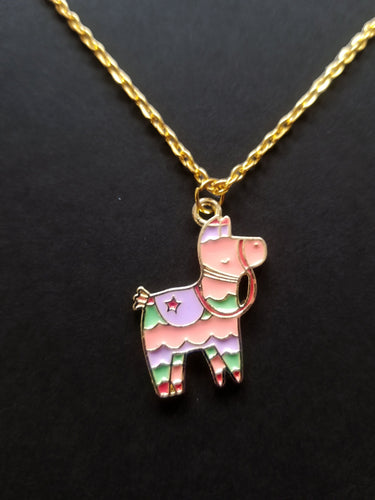 Llama Pinata Gold Enamel Charm Necklace Scary Aliens