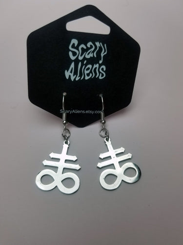 Lucifer Cross Satanic Earrings- Occult Dangle Earrings - Nu Goth Minimalist Earrings Scary Aliens