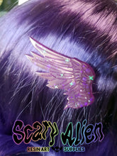 Load image into Gallery viewer, Magenta Angel Wings Barrettes Set Scary Aliens
