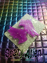 Load image into Gallery viewer, Magenta Angel Wings Barrettes Set Scary Aliens
