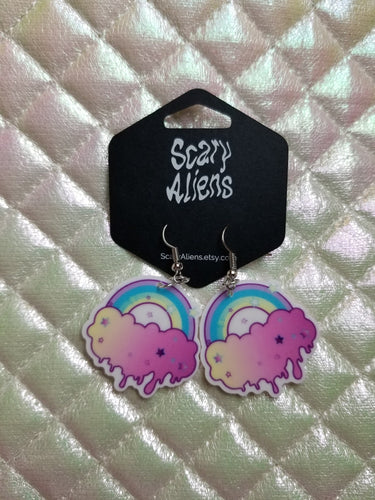 Melting Rainbow Pastel Goth Earrings- E Girl Kawaii Lightweight Earrings- Yami Kawaii Jewelry Pastel Nu Goth Aesthetic Light Dangle Earrings Scary Aliens