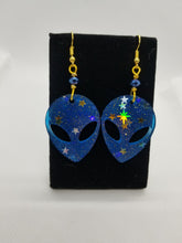 Load image into Gallery viewer, Navy Blue Alien Earrings - UFO Resin Jewelry - Dangle Earrings - Uchuu Kei Earrings Scary Aliens
