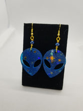 Load image into Gallery viewer, Navy Blue Alien Earrings - UFO Resin Jewelry - Dangle Earrings - Uchuu Kei Earrings Scary Aliens
