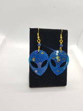 Load image into Gallery viewer, Navy Blue Alien Earrings - UFO Resin Jewelry - Dangle Earrings - Uchuu Kei Earrings Scary Aliens
