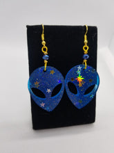 Load image into Gallery viewer, Navy Blue Alien Earrings - UFO Resin Jewelry - Dangle Earrings - Uchuu Kei Earrings Scary Aliens
