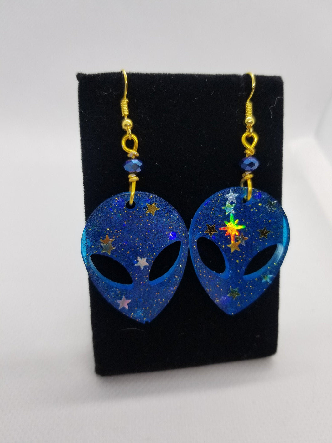 Navy Blue Alien Earrings - UFO Resin Jewelry - Dangle Earrings - Uchuu Kei Earrings Scary Aliens