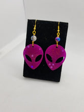 Load image into Gallery viewer, Neon Pink Alien Earrings - UFO Jewelry Resin Earrings - Space Babe Earrings - Handmade Dangle Earrings Scary Aliens
