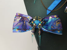 Load image into Gallery viewer, Ornate Navy Galaxy Play Collar and Bow Set Scary Aliens
