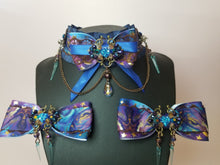 Load image into Gallery viewer, Ornate Navy Galaxy Play Collar and Bow Set Scary Aliens
