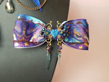 Load image into Gallery viewer, Ornate Navy Galaxy Play Collar and Bow Set Scary Aliens
