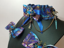 Load image into Gallery viewer, Ornate Navy Galaxy Play Collar and Bow Set Scary Aliens
