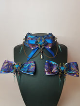 Load image into Gallery viewer, Ornate Navy Galaxy Play Collar and Bow Set Scary Aliens
