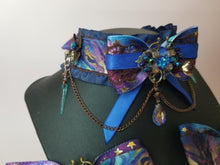 Load image into Gallery viewer, Ornate Navy Galaxy Play Collar and Bow Set Scary Aliens
