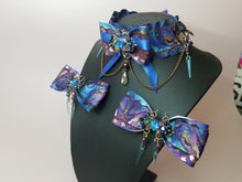 Load image into Gallery viewer, Ornate Navy Galaxy Play Collar and Bow Set Scary Aliens
