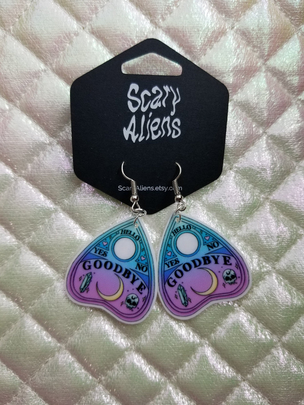 Ouija Planchette Earrings- Pastel Goth Yami Kawaii Lightweight Earrings Guro Kawaii Jewelry Nu Goth Aesthetic Light Dangle Earrings Scary Aliens