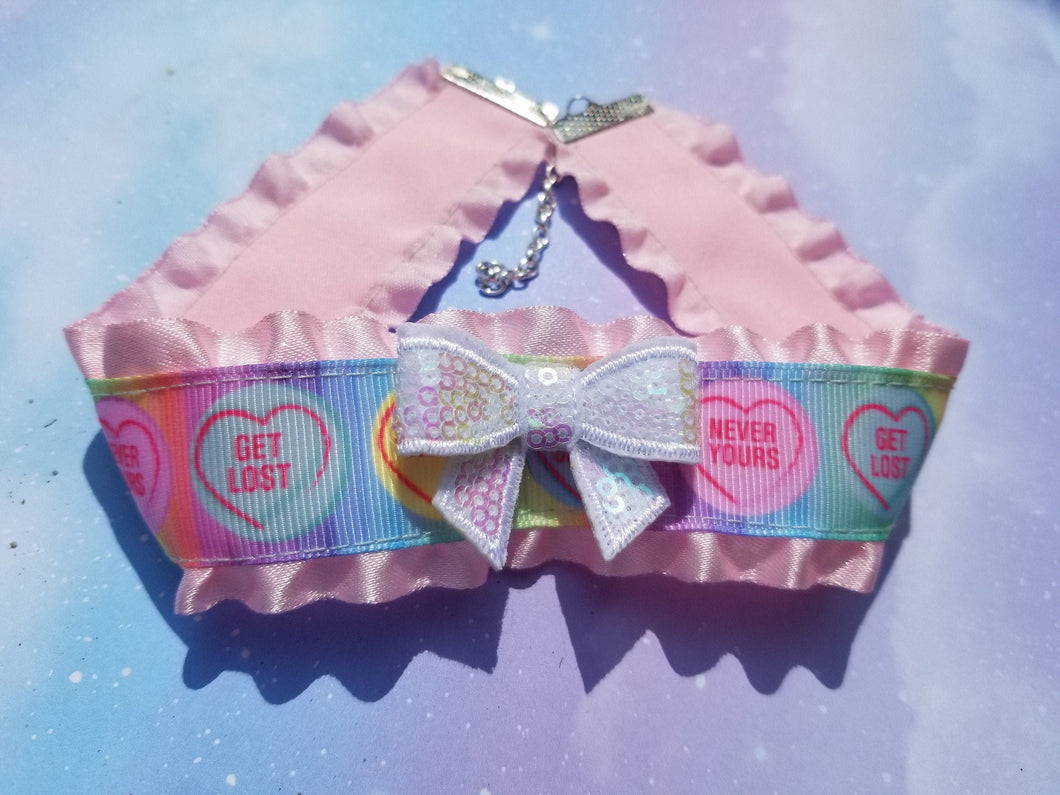 Pastel Candy Hearts Ribbon Choker (Available With or Without Center Bow) Scary Aliens