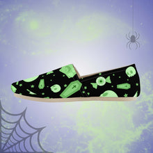 Load image into Gallery viewer, Pastel Goth Canvas Shoes- Black/Green Scary Aliens
