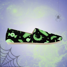 Load image into Gallery viewer, Pastel Goth Canvas Shoes- Black/Green Scary Aliens
