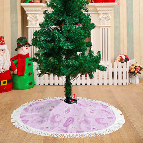 Pastel Goth Christmas Tree Skirt- 36 Inches Creepy Cute Xmas Tree Skirt- Fringed- Witchy Yule Tree Skirt Scary Aliens