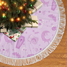 Load image into Gallery viewer, Pastel Goth Christmas Tree Skirt- 36 Inches Creepy Cute Xmas Tree Skirt- Fringed- Witchy Yule Tree Skirt Scary Aliens
