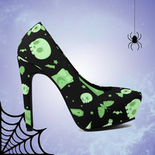 Load image into Gallery viewer, Pastel Goth High Heels- Black/Green Scary Aliens
