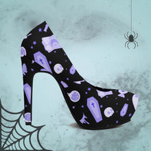 Load image into Gallery viewer, Pastel Goth High Heels- Black/Purple Scary Aliens
