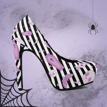 Load image into Gallery viewer, Pastel Goth High Heels- Black Stripe/Pink Scary Aliens
