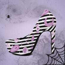 Load image into Gallery viewer, Pastel Goth High Heels- Black Stripe/Pink Scary Aliens
