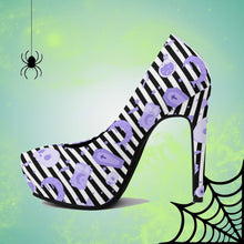 Load image into Gallery viewer, Pastel Goth High Heels- Black Stripe/Pink Scary Aliens
