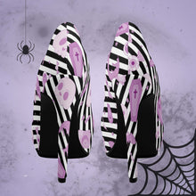 Load image into Gallery viewer, Pastel Goth High Heels- Black Stripe/Pink Scary Aliens
