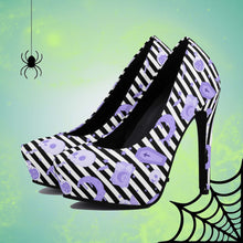 Load image into Gallery viewer, Pastel Goth High Heels- Black Stripe/Pink Scary Aliens
