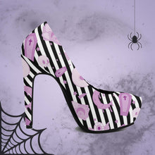 Load image into Gallery viewer, Pastel Goth High Heels- Black Stripe/Pink Scary Aliens
